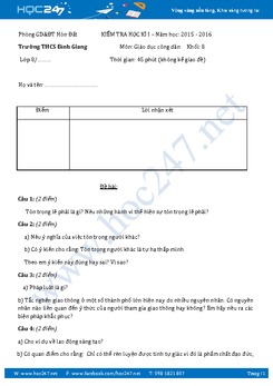 Đề thi học kì 1 môn GDCD lớp 8 - Trường THCS Bình Giang