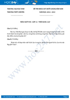 Đề kiểm tra KSCL đầu năm Ngữ văn 11 THPT Chuyên đại học Vinh