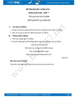 Đề thi học kì 1 Ngữ Văn 7 năm 2013 phòng GD&ĐT