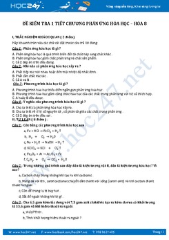 Đề kiểm tra Hóa 8 Chương 2 Phản ứng hóa học có giải chi tiết