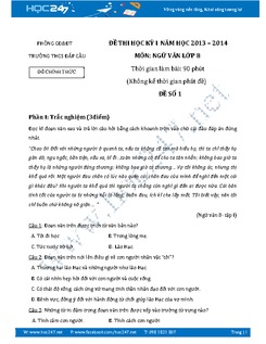 Đề thi học kì 1 Ngữ Văn 8 năm 2014 THCS Đáp Cầu
