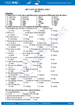 Bộ 5 đề thi học sinh giỏi tiếng Anh lớp 8 (có đáp án)