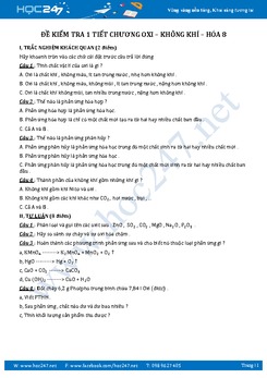Đề kiểm tra Hóa 8 Chương 4 Oxi - Không khí có lời giải