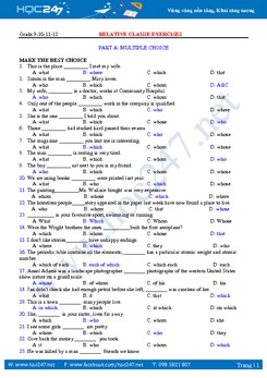Bài tập tổng hợp mệnh đề quan hệ từ lớp 9 đến 12