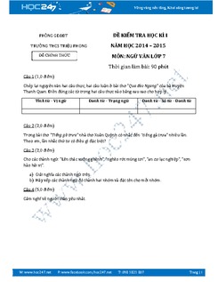 Đề thi học kì 1 Ngữ Văn 7 năm 2015THCS Triệu Phong