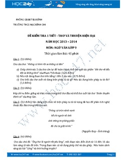 Đề kiểm tra 1 tiết Ngữ Văn 9 năm 2014 THCS Mạc Đĩnh Chi