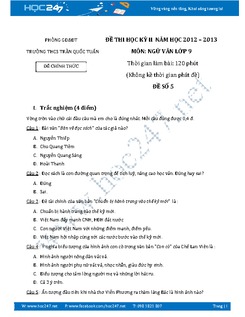 Đề thi học kì 2 Ngữ Văn 9 năm 2013 THCS Trần Quốc Tuấn
