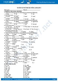 Tuyển tập đề thi IOE tiếng Anh lớp 5