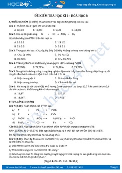 Đề thi Học kì 1 môn Hóa học 8 có lời giải chi tiết