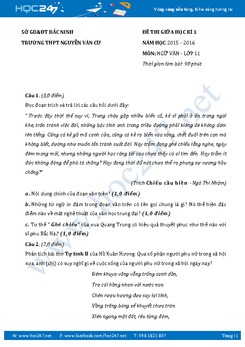Đề kiểm tra giữa kì 1 Ngữ văn 11 trường THPT Nguyễn Văn Cừ