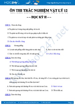 100 câu trắc nghiệm Vật lý 12 ôn thi HKII có đáp án