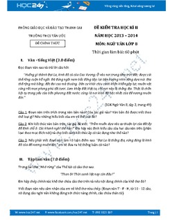 Đề kiểm tra học kì 2 Ngữ Văn 8 năm 2014 THCS Tân Ước