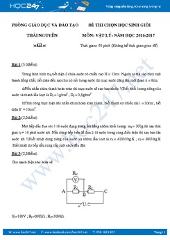 Đề thi HSG Vật Lý 9 có đáp án Phòng GD&ĐT Thái Nguyên 2017