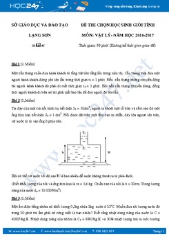 Đề thi HSG Vật lý 9 có đáp án năm 2017 Sở GD-ĐT Lạng Sơn