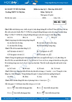 Đề thi và đáp án Vật lý 12 HKI  trường THPT Võ Thị Sáu