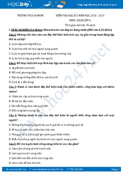 Đề thi học kì 1 môn GDCD lớp 6 - Trường THCS Nha Sơn