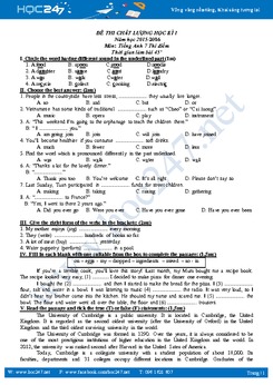 Đề thi chất lượng học kì 1 tiếng Anh 7 thí điểm