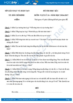 Đề thi Vật Lý 10 HKI trường THPT Vĩnh Lộc B năm 2016-2017