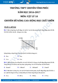 Bài tập Động Học Chất Điểm Vật lý 10 nâng cao có đáp án