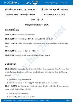 Đề kiểm tra HKI môn Vật Lý 10 có đáp án trường DL Việt Thanh