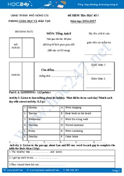 Đề thi học kì 1 tiếng Anh lớp 8 TP Móng Cái - Quảng Ninh