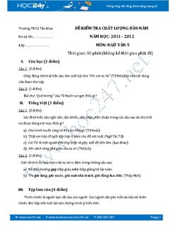 Đề thi KSCL đầu năm Ngữ Văn 9 năm 2012 THCS Tân Khai