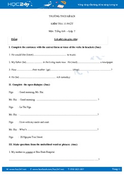 Kiểm tra 15 phút tiếng Anh 7 lần 2 HK 1 THCS Lê Lợi