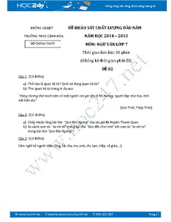 Đề thi KSCL đầu năm môn Ngữ Văn lớp 7 năm 2015 - Trường THCS Cảnh Hóa - Đề số 2