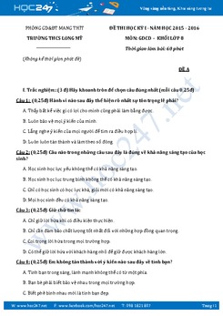 Đề thi học kì 1 môn GDCD lớp 8 - Trường THCS Long Mỹ