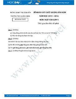 Đề thi KSCL đầu năm Ngữ Văn 9 năm 2016 THCS Quảng Ninh