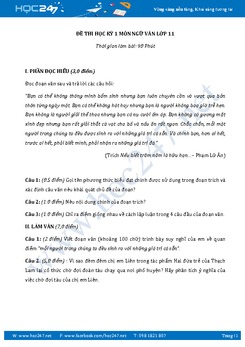 Đề kiểm tra học kì 1 Ngữ văn lớp 11 đề số 2 có đáp án