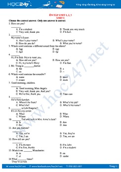 Bài tập trắc nghiệm và tự luận Unit 1, 2, 3 Tiếng Anh lớp 6