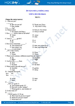 Bài tập trắc nghiệm Unit 4, 5, 6 Tiếng Anh 6