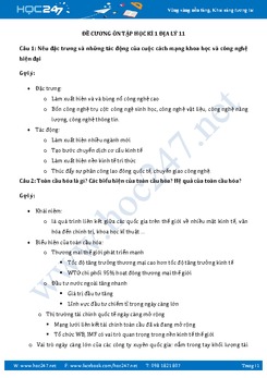 Đề cương ôn thi học kì I năm học 2017-2018 môn Địa Lý 11