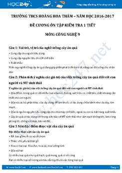 Đề cương ôn tập HKI Công Nghệ 9 THCS Hoàng Hoa Thám