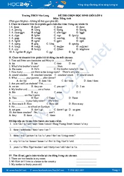 Đề thi chọn HSG tiếng Anh lớp 6 THCS Văn Lang