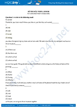 Đề thi mẫu tiếng Anh Toefl Junior phần ngữ pháp và đọc hiểu