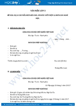 Dựa vào mẫu đơn đã cho, viết một lá đơn xin nghỉ học