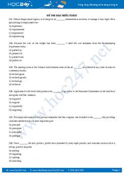 Đề thi đọc hiểu tiếng Anh Toeic có đáp án