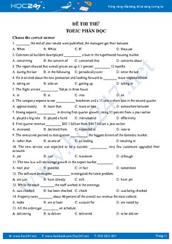 Đề thi thử đọc hiểu Toeic Reading có đáp án