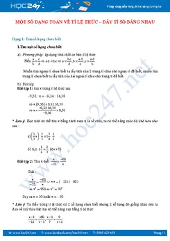 Các bài toán dãy tỷ số bằng nhau có lời giải chi tiết