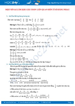 Sai lầm thường gặp khi giải bài tập dãy tỉ số bằng nhau