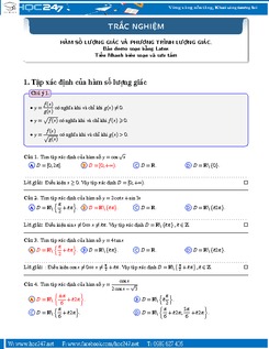 99 câu Trắc nghiệm Lượng giác Toán 11 có lời giải
