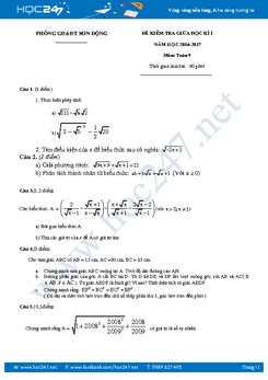 Đề thi giữa kì học kì 1 Toán lớp 9 năm 2017 có đáp án