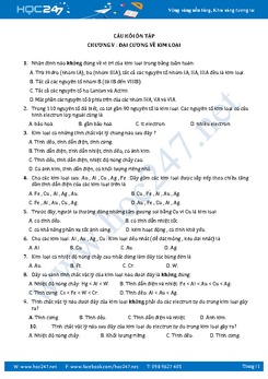 113 Câu trắc nghiệm Hóa 12 Đại cương kim loại có đáp án
