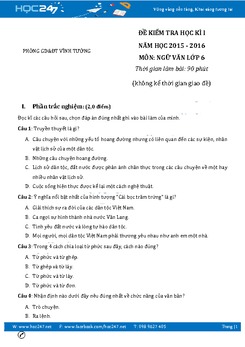 Đề kiểm tra học kì 1 môn Ngữ Văn lớp 6 năm 2016