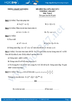 Tuyển tập đề thi giữa kì học kì I Toán 8 có đáp án