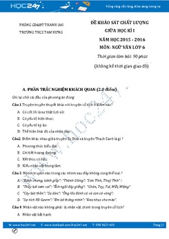 Đề kiểm tra giữa học kì 1 Ngữ Văn 6 năm 2016 THCS Tam Hưng