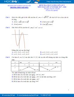 Đề thi giữa học kì 1 Toán 12 có đáp án THPT Việt Đức