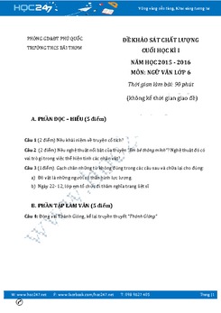 Đề thi học kì 1 Ngữ Văn năm 2016 THCS Bãi Thơm